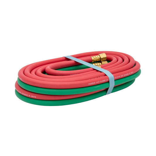 Harris® 1/4" X 20' Red And Green EPDM Welding Twin Hose With BB Hose Fittings