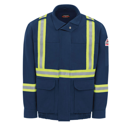 Bulwark® Large Regular Navy Blue Cotton/Nylon Flame Resistant Bomber Jacket With Cotton Lining Taped Brass Zipper Closure