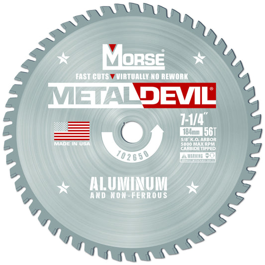 Morse® 7 1/4" 56 Teeth Metal Devil Carbide Tipped Circular Saw Blade (For Aluminum Cutting)