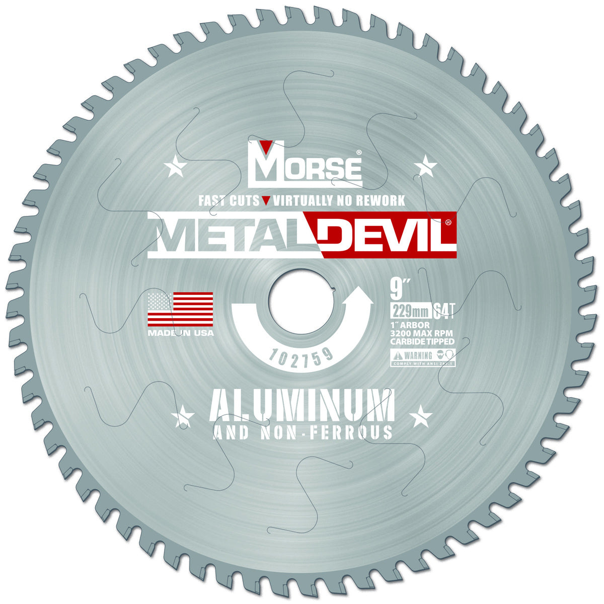 Morse® 9" 64 Teeth Metal Devil Carbide Tipped Circular Saw Blade (For Aluminum Cutting)