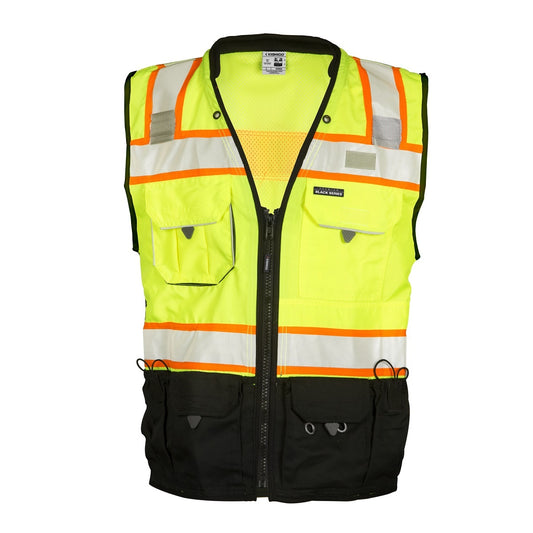 Kishigo Large Hi - Viz Yellow Class 2 Polyester Premium Black Series Surveyors Vest