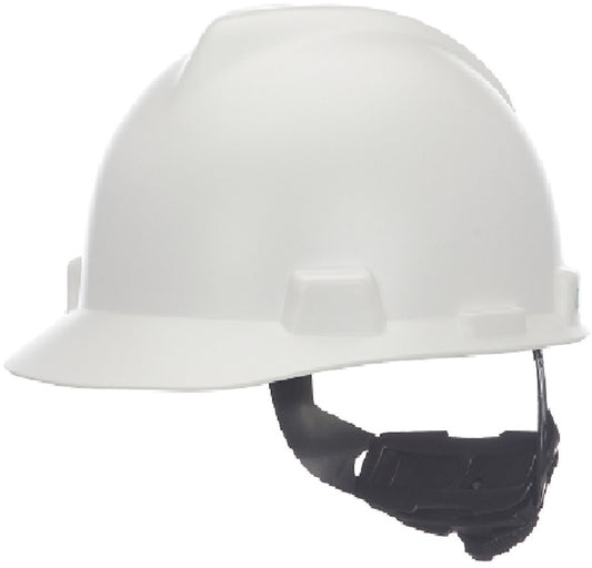 MSA White V-Gard® Matte Hard Hat HDPE/Polyethylene Cap Style Hard Hat With Ratchet Suspension