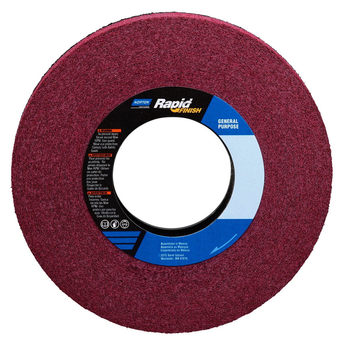 Norton® 8" X 1" X 3" Very Fine Grade Silicon Carbide Bear-Tex Rapid Finish General Purpose Red Convolute Wheel