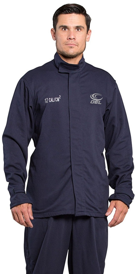 OEL 5XL Blue Cotton Blend Premium Indura Flame Resistant Jacket With Non-Metallic Zipper Hook and Loop Closure