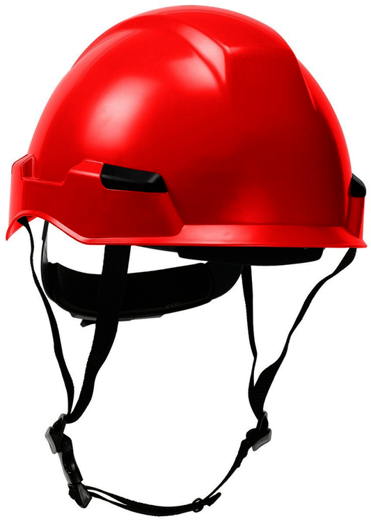 Protective Industrial Products Red Rocky™ ABS / Polycarbonate Non-Vented Cap Style Climbing Helmet With Wheel Ratchet/4 Point Nylon Webbing Cradle Suspension