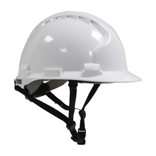 Protective Industrial Products White MK8 Evolution® HDPE Non-Vented Cap Style Climbing Helmet With Wheel Ratchet/Polyester Textile Straps Suspension