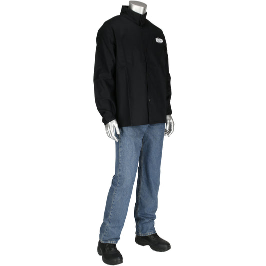 Protective Industrial Products Medium Black Sateen Cotton Flame Resistant Jacket With Snap Front Closure