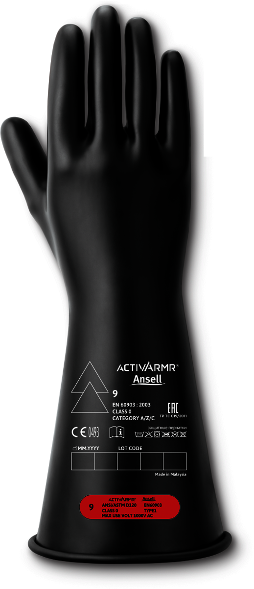 Ansell Size 8 Black ActivArmr® Latex Rubber Class 0 Linesmen Gloves