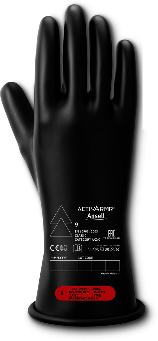 Ansell Size 9.5 Black ActivArmr® Latex Rubber Class 0 Linesmen Gloves (10 Pairs Per Case)