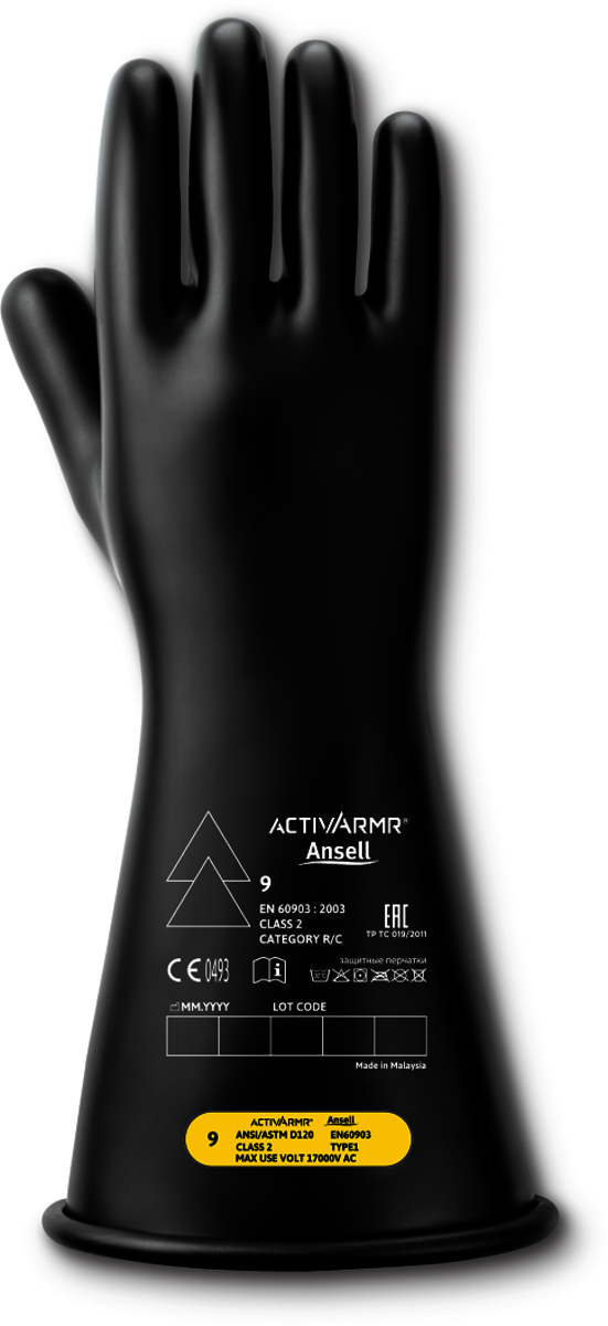 Ansell Size 10 Black ActivArmr® Latex Rubber Class 2 Linesmen Gloves