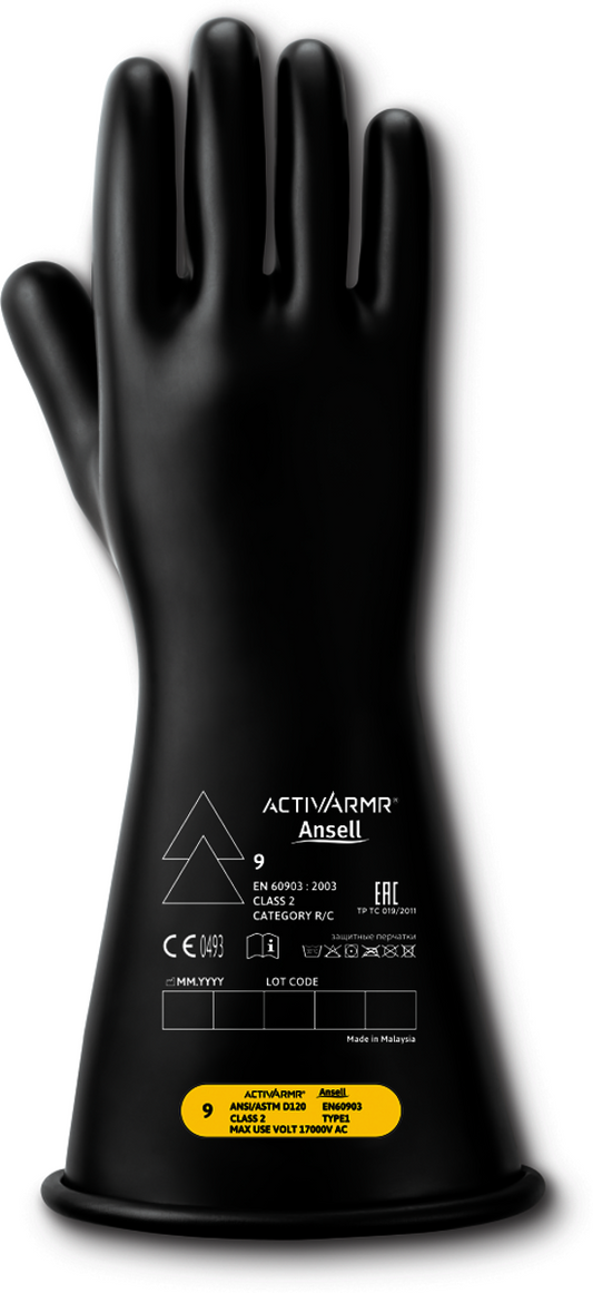 Ansell Size 10 Black ActivArmr® Latex Rubber Class 2 Linesmen Gloves