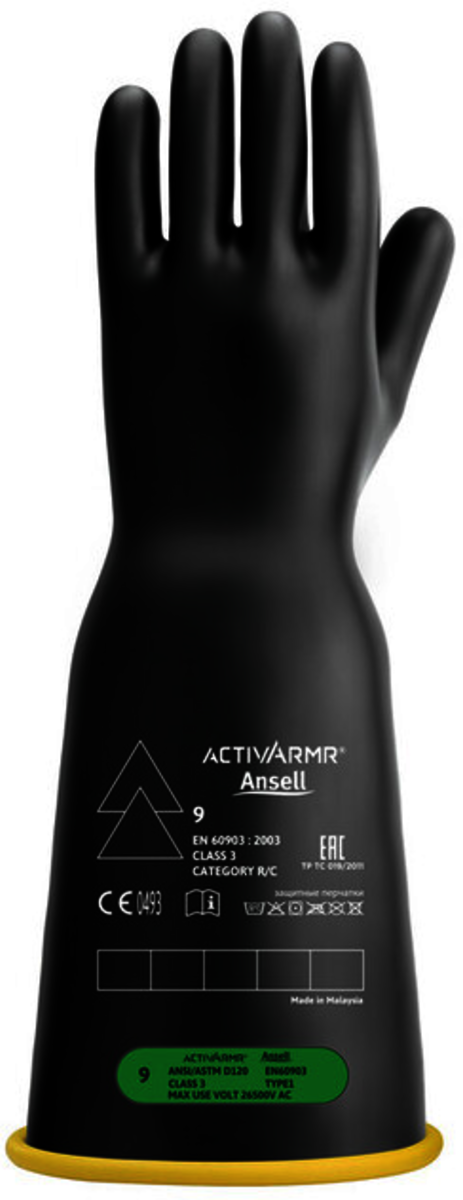 Ansell Size 10 Black And Yellow ActivArmr® Latex Rubber Class 3 Linesmen Gloves