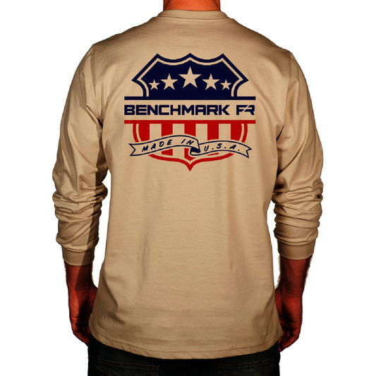 Benchmark FR® 2X Tall Beige Second Gen Jersey Cotton Flame Resistant T-Shirt With FR Union Crest Graphic