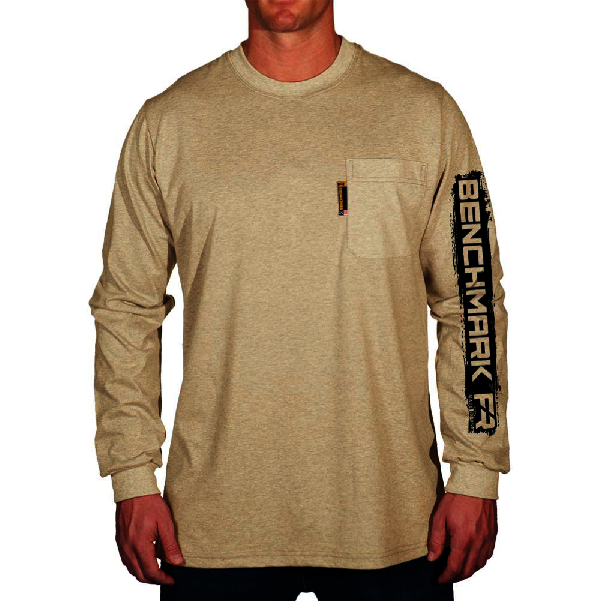 Benchmark FR® 2X Tall Beige Second Gen Jersey Cotton Flame Resistant T-Shirt With Road Stripe Graphic