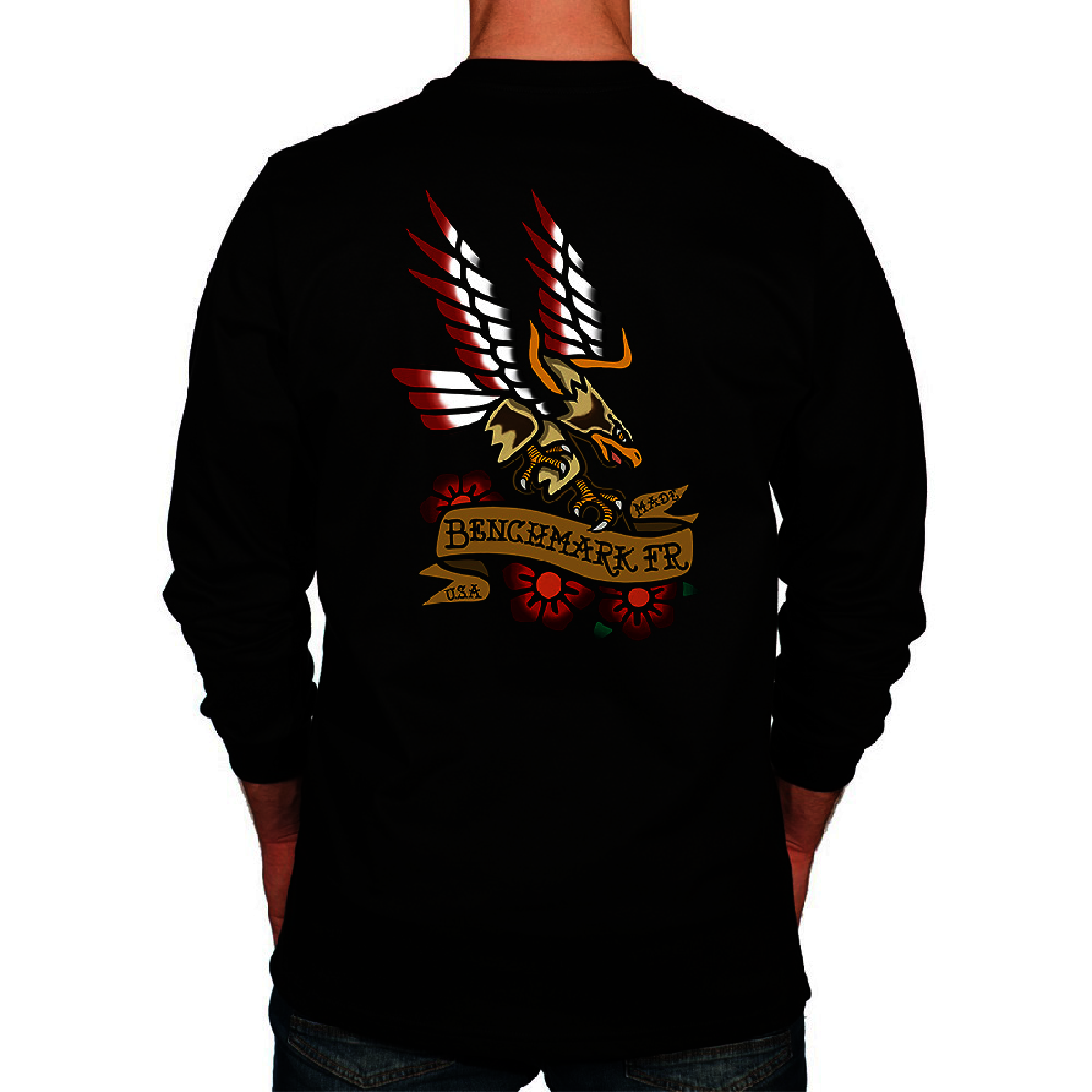 Benchmark FR® 2X Black Benchmark 3.0 Cotton Flame Resistant T-Shirt With Eagle Tattoo Graphic