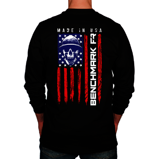 Benchmark FR® 2X Tall Black Benchmark 3.0 Cotton Flame Resistant T-Shirt With Skull Flag Graphic