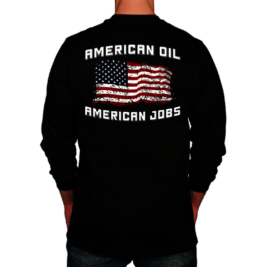 Benchmark FR® Large Tall Black Benchmark 3.0 Cotton Flame Resistant T-Shirt With American Oil American Jobs Graphic