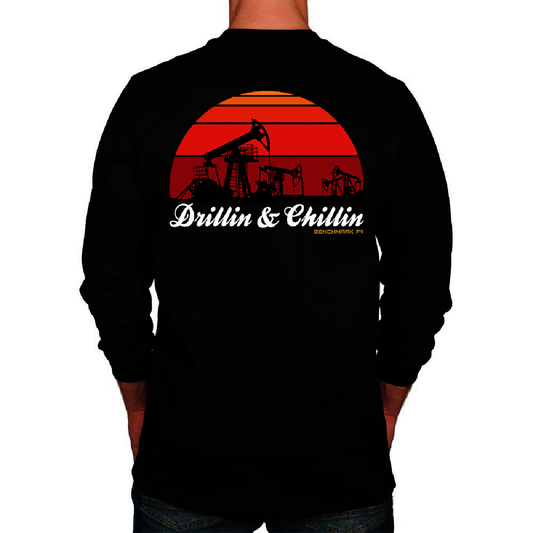 Benchmark FR® Small Black Benchmark 3.0 Cotton Flame Resistant T-Shirt With Drillin and Chillin Graphic