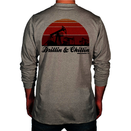 Benchmark FR® Small Light Gray Second Gen Jersey Cotton Flame Resistant T-Shirt With Drillin and Chillin Graphic