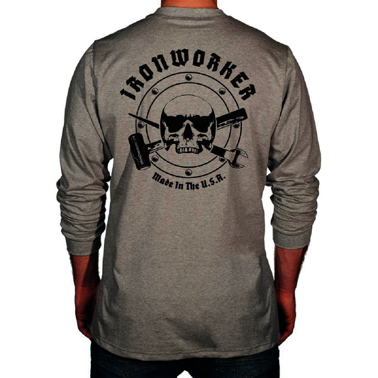 Benchmark FR® Small Light Gray Second Gen Jersey Cotton Flame Resistant T-Shirt With Iron Worker Graphic
