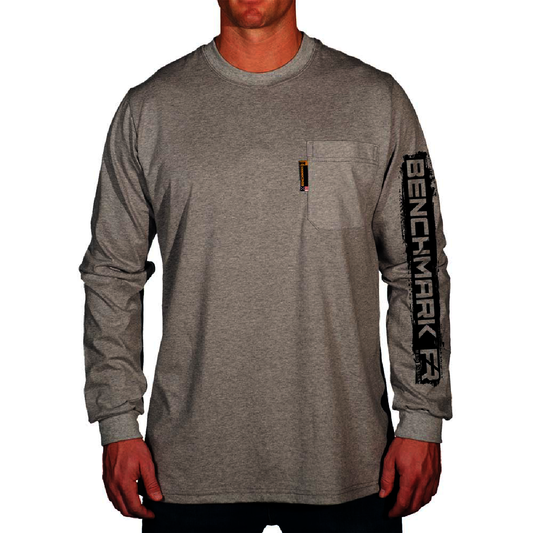 Benchmark FR® Small Light Gray Second Gen Jersey Cotton Flame Resistant T-Shirt With Road Stripe Graphic