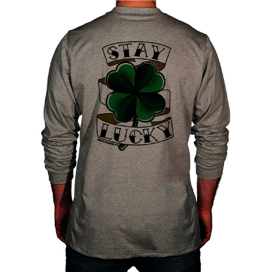 Benchmark FR® Small Light Gray Second Gen Jersey Cotton Flame Resistant T-Shirt With Stay Lucky Graphic