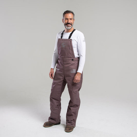 OEL Medium Brown Para-Aramid Triple Layered Inherent Flame Resistant Bib-Overall With Non-Metallic Zipper Hook and Loop Closure