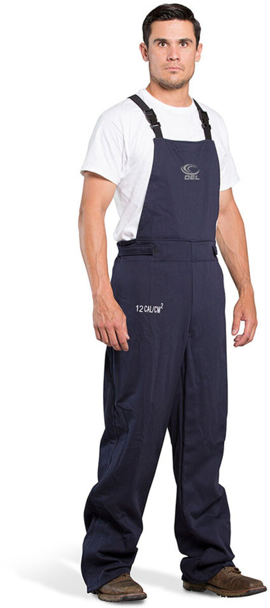 OEL 5XL Blue Cotton Blend Premium Indura Flame Resistant Bib-Overall With Non-Metallic Zipper Hook and Loop Closure