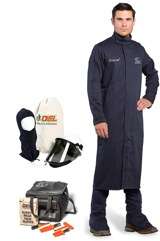 OEL Medium Blue Cotton Blend Premium Indura Flame Resistant Coat With Non-Metallic Zipper Hook and Loop Closure