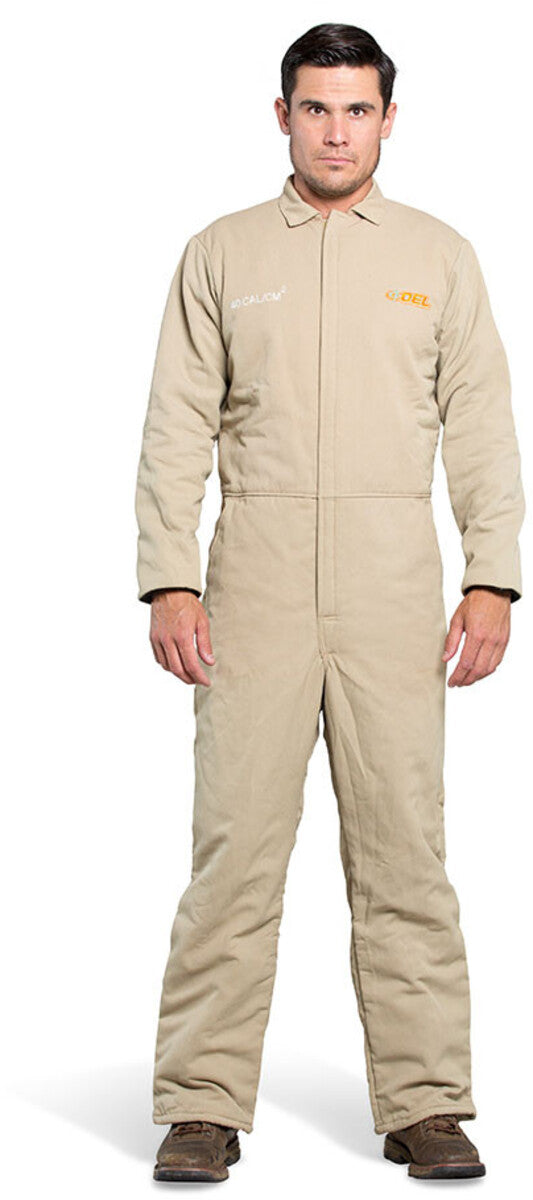 OEL X-Large Natural Cotton Blend Premium Indura Flame Resistant Coverall With Non-Metallic Zipper Hook and Loop Closure