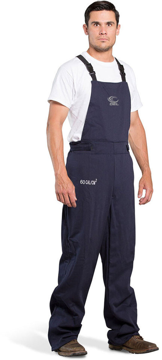OEL Medium Blue 88/12 Premium Layered Indura Cotton Blend Flame Resistant Bib-Overall With Non-Metallic Zipper Hook and Loop Closure