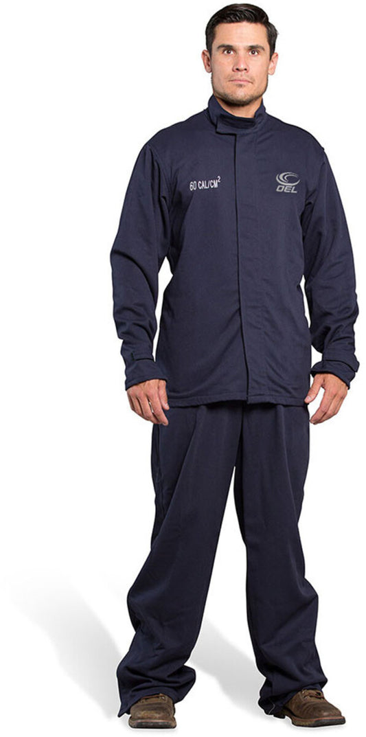OEL X-Large Blue 88/12 Premium Layered Indura Cotton Blend Flame Resistant Jacket With Non-Metallic Zipper Hook and Loop Closure