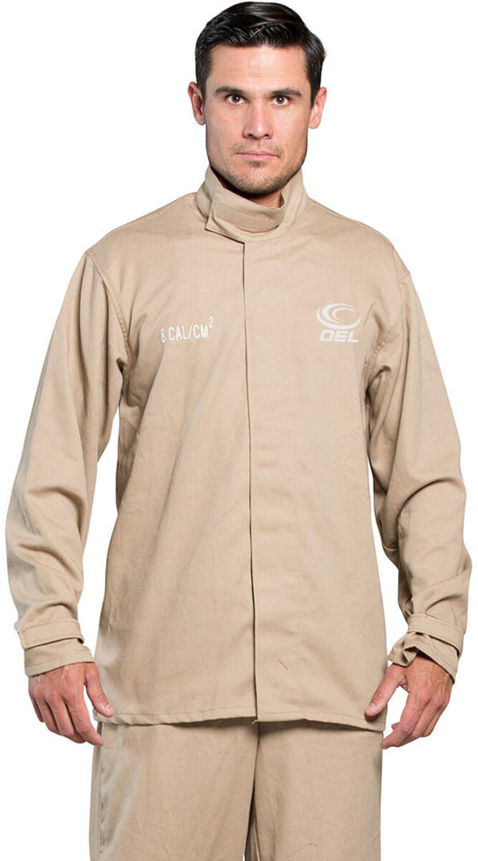 OEL X-Large Natural Cotton Blend Premium Sateen Flame Resistant Jacket With Non-Metallic Zipper Hook and Loop Closure