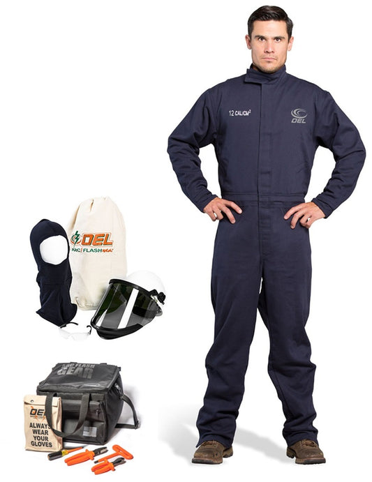 OEL X-Large Blue Cotton Blend Premium Indura Flame Resistant Coverall Switch Gear Kit With Non-Metallic Zipper Hook and Loop Closure