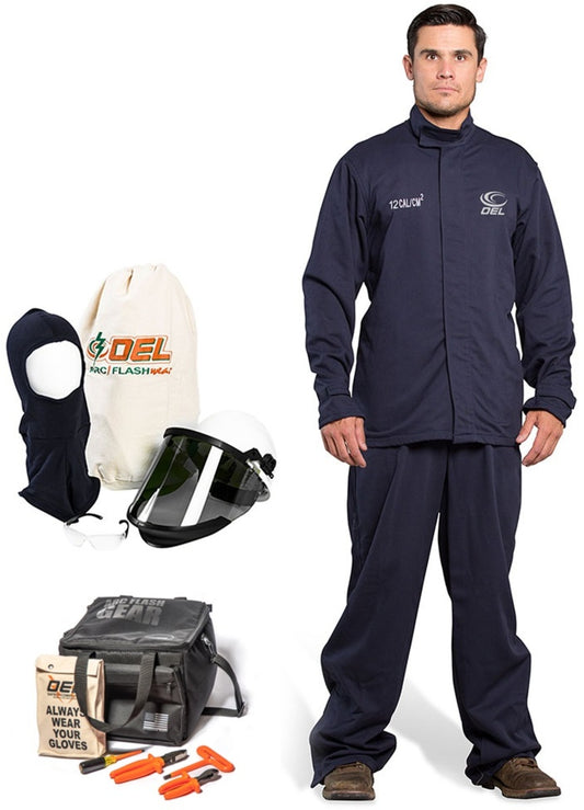 OEL Small Blue Cotton Blend Premium Indura Flame Resistant Jacket/Bib Kit With Non-Metallic Zipper Hook and Loop Closure