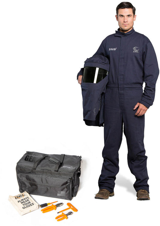 OEL Small Blue Cotton Blend Premium Indura Flame Resistant Coverall Switch Gear Kit With Non-Metallic Zipper Hook and Loop Closure