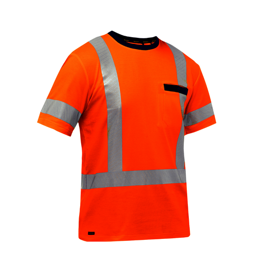 Protective Industrial Products X-Large Hi-Vis Orange Bisley® Fresche® Lightweight Cotton/Polyester Short Sleeve T-Shirt With Cotton Backing And Chest Pocket