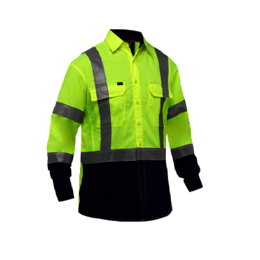 Protective Industrial Products Large Hi-Viz Yellow Bisley® X Airflow™ Lightweight Ripstop Cotton/Polyester Long Sleeve Shirt With Two Chest Pockets And Adjustable Sleeve Cuff