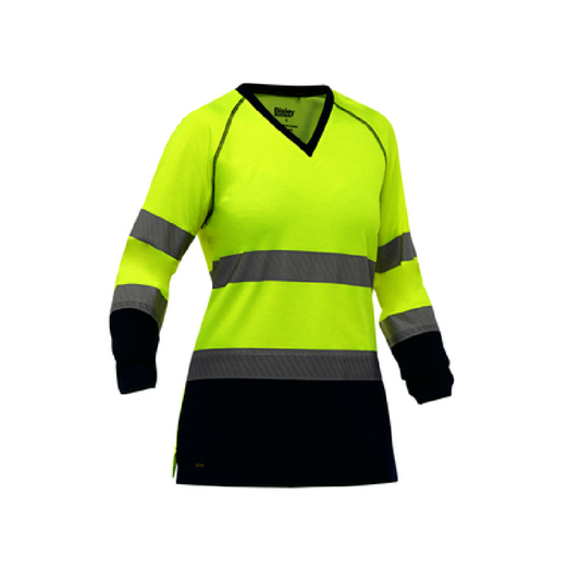 Protective Industrial Products Women's Small Hi-Vis Yellow Bisley® Fresche® Lightweight Cotton/Polyester Long Sleeve Shirt With Navy Bottom