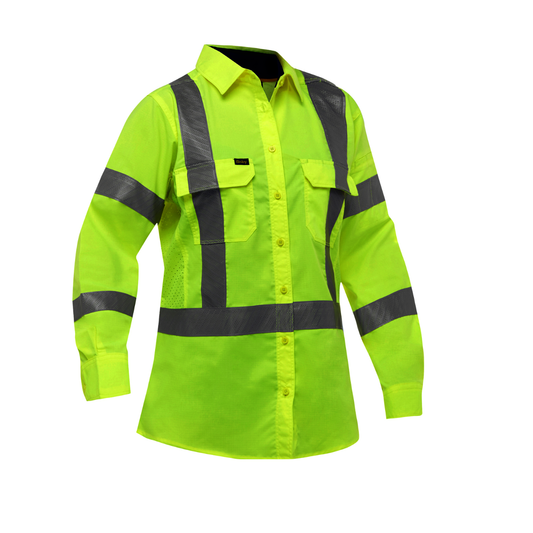 Protective Industrial Products Women's Small Hi-Vis Yellow Bisley® X Airflow™ Lightweight Ripstop Cotton/Polyester Long Sleeve Shirt With Two Chest Pockets And Adjustable Sleeve Cuff