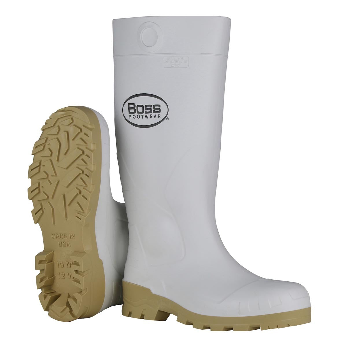 Protective Industrial Products Size 10/Women's/Women's Size 12 - 12.5 White Boss® Footwear PVC Plain Soft Toe Boots With Cleated Sole