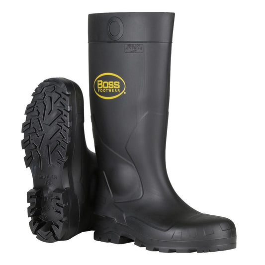 Protective Industrial Products Men's Size 6/Women's Size 8 - 8.5 Black Boss® Footwear PVC Steel Safety Toe Over Sock Boots With Cleated Sole