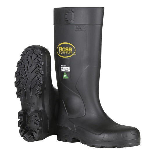 Protective Industrial Products Men's Size 11/Women's Size 13 - 13.5 Black Boss® Footwear PVC Steel Safety Toe Over Sock Boots With Cleated Sole