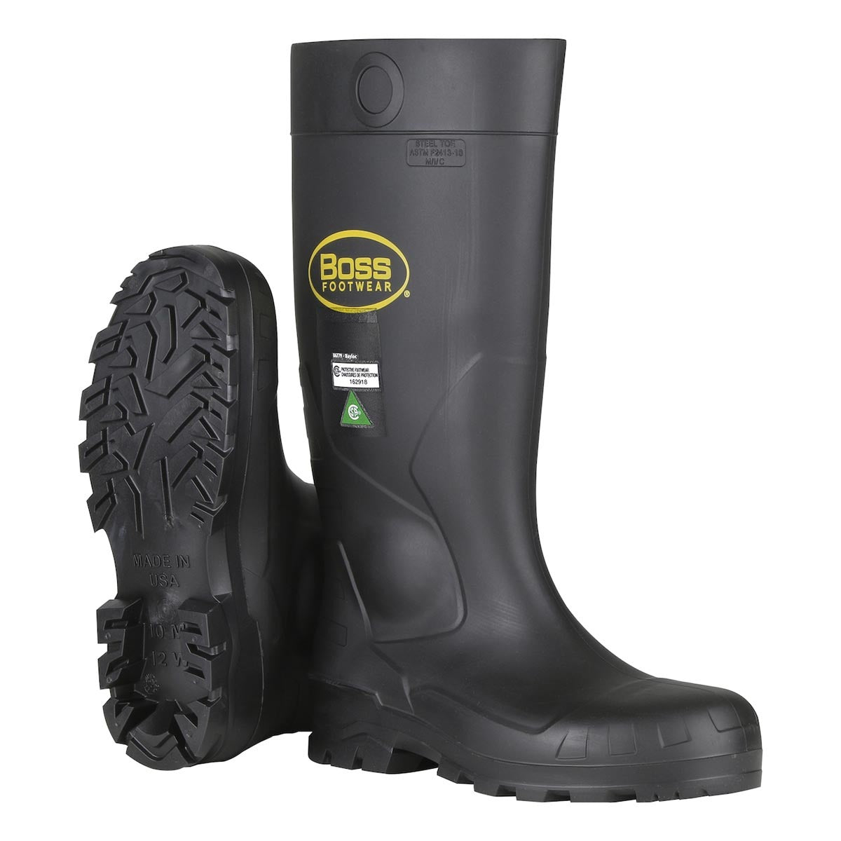 Protective Industrial Products Men's Size 13/Women's Size 15 - 15.5 Black Boss® Footwear PVC Steel Safety Toe Over Sock Boots With Cleated Sole