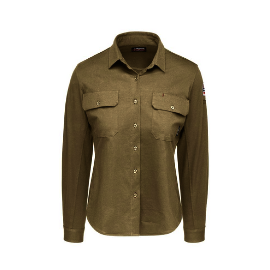 Bulwark® Women's Small Khaki Cotton/Spandex Elastane Flame Resistant Shirt