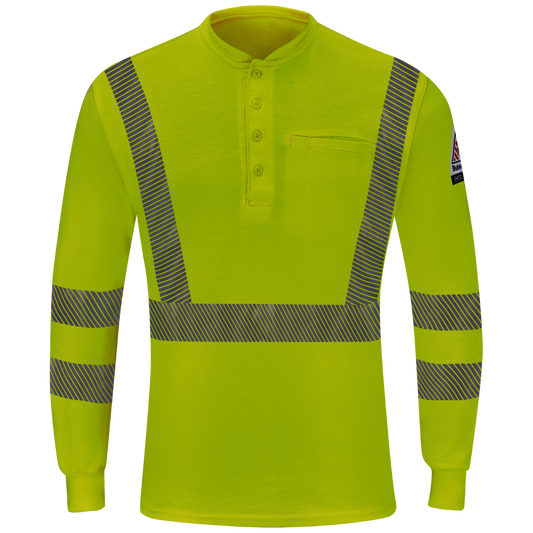 Bulwark® 2X Regular Hi-Viz Yellow Modacrylic/Lyocell/Aramid Flame Resistant Long Sleeve Henley With Four-Button Placket Closure