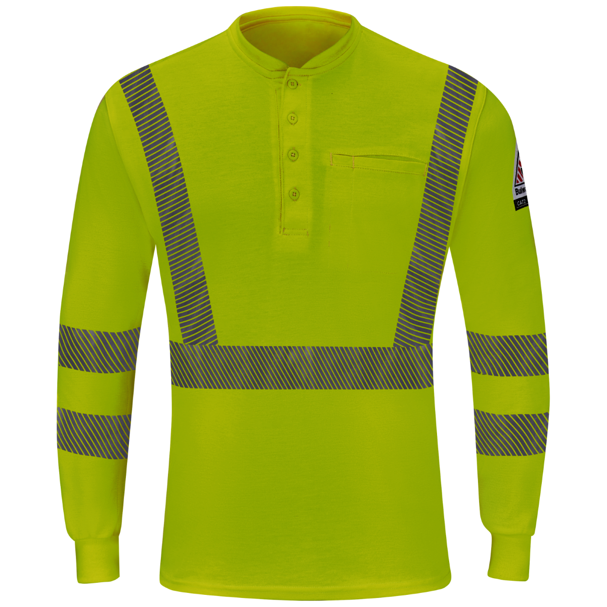 Bulwark® Medium Hi-Viz Yellow Modacrylic/Lyocell/Aramid Flame Resistant Long Sleeve Henley With Four-Button Placket Closure