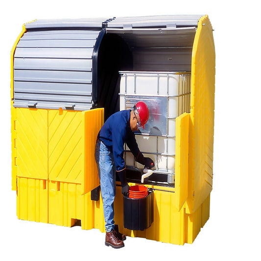 UltraTech 128" X 67" X 96" Spill Pallets Ultra-Twin IBC Hard Top Yellow Polyethylene  With Drain