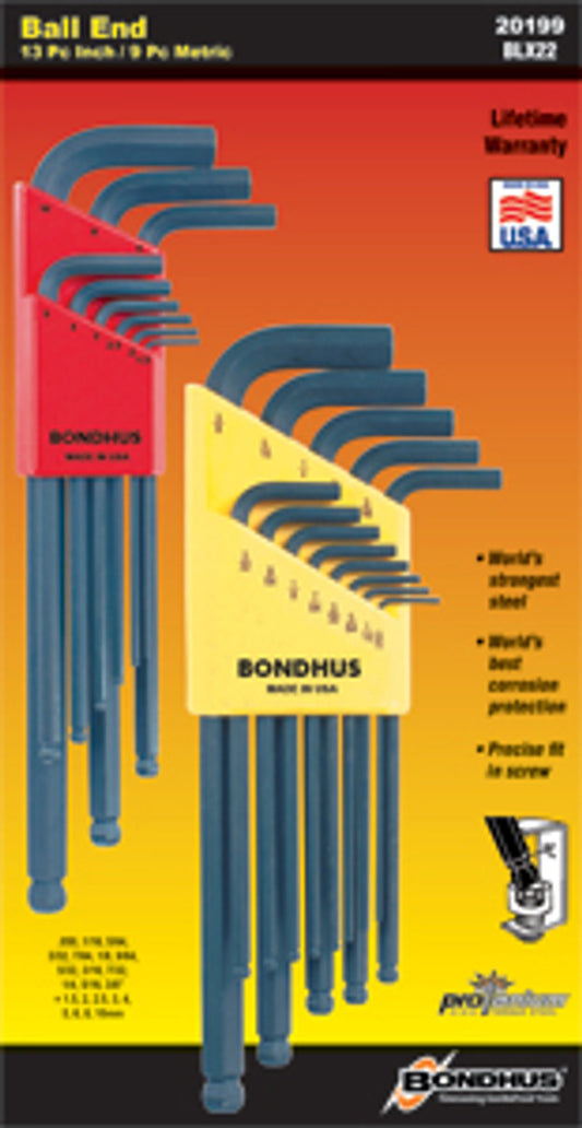 Bondhus 20699  22-Piece Standard and Metric Ball End L-Wrench Set, Double Pack