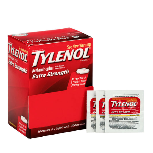 Acme-United Corporation Tylenol® Extra Strength Pain Relief Tablets (2 Per Pack, 50 Packs Per Box)